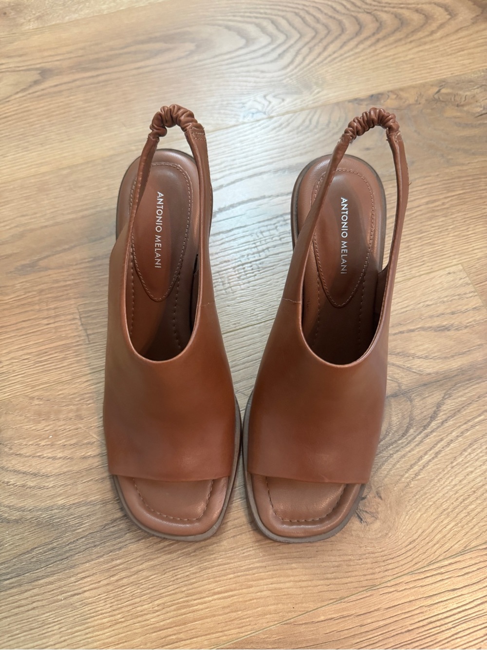 Antonio Melani Brown Leather Slingback Peep-Toe Heels Size 8 - Picture 2 of 6